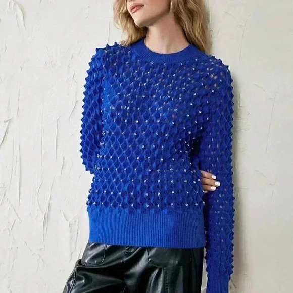 Pointelle Knit Sweater Blue - Picture 6 of 7